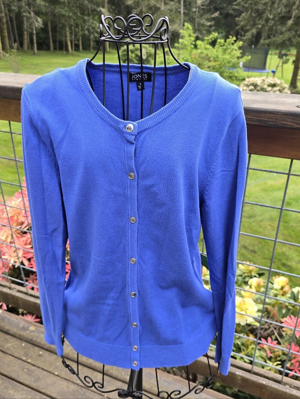 Jones New York Women's size Small Purple-Blue Long Sleeve Cardigan Sweater